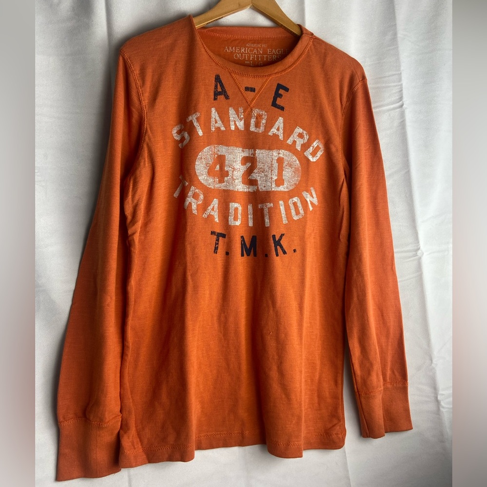 NEW American Eagle Standard Tradition Long Sleeve Thermal Knit Shirt in Orange